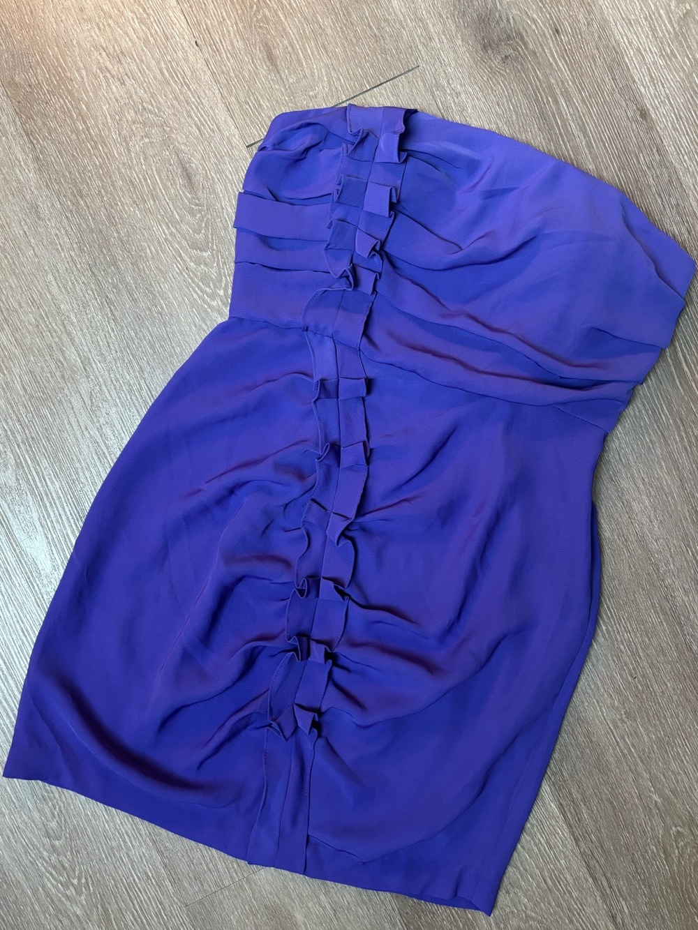 Strapless Purple Ruffle Front Cocktail Dress
